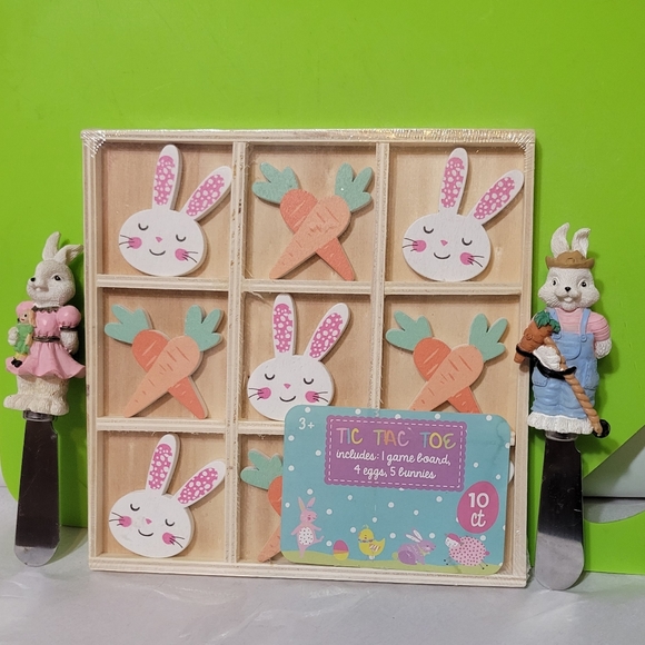 Boston Warehouse Pair of Easter Bunny Spreaders & Wood Easter Theme Tic Tac Toe - Picture 8 of 9
